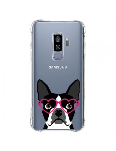 Coque Samsung S9 Plus Boston Terrier Lunettes Coeurs Chien Transparente - Pet Friendly
