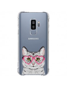 Coque Samsung S9 Plus Chat Gris Lunettes Coeurs...