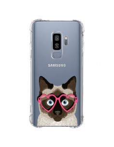 Coque Samsung S9 Plus Chat Marron Lunettes Coeurs...