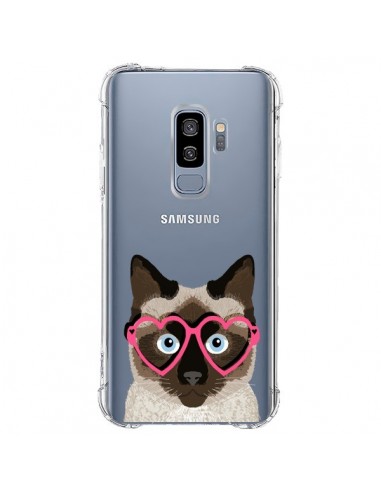 Coque Samsung S9 Plus Chat Marron Lunettes Coeurs Transparente - Pet Friendly