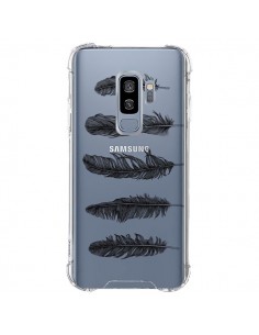 Coque Samsung S9 Plus Plume Feather Noir Transparente -...