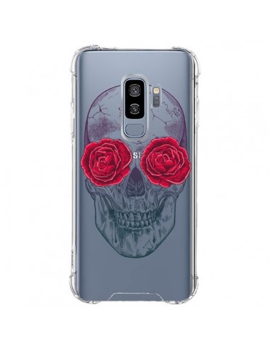Coque Samsung S9 Plus Tête de Mort Rose Fleurs Transparente - Rachel Caldwell