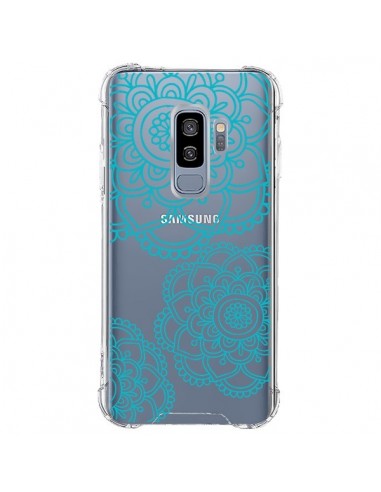 Coque Samsung S9 Plus Mandala Bleu Aqua Doodle Flower Transparente - Sylvia Cook