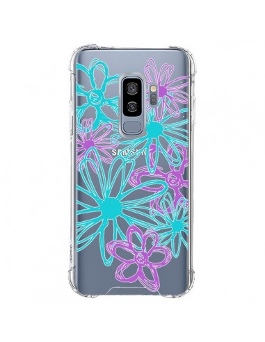 Coque Samsung S9 Plus Turquoise and Purple Flowers Fleurs Violettes Transparente - Sylvia Cook