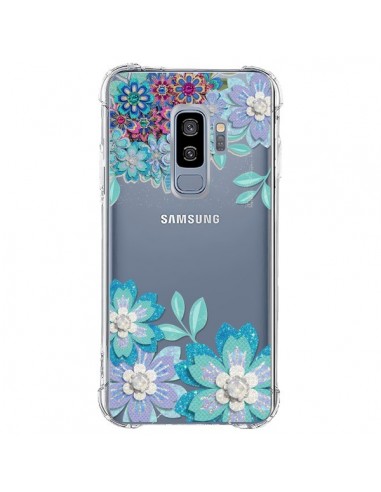 Coque Samsung S9 Plus Winter Flower Bleu, Fleurs d'Hiver Transparente - Sylvia Cook