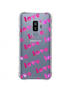 Coque Samsung S9 Plus Pink Love Rose Transparente -...
