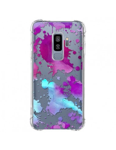 Coque Samsung S9 Plus Watercolor Splash Taches Bleu Violet Transparente - Sylvia Cook