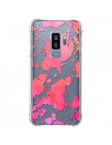 Coque Samsung S9 Plus Watercolor Splash Taches Rose Orange Transparente - Sylvia Cook