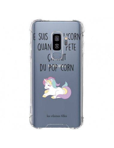 Coque Samsung S9 Plus Je suis une licorne, quand je pète ça fait du pop corn Transparente - Les Vilaines Filles
