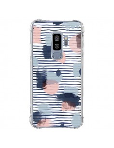Coque Samsung S9 Plus Watercolor Stains Stripes Navy -...