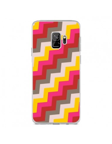 Coque Samsung S9 Lignes Triangle Azteque Rose Rouge - Eleaxart