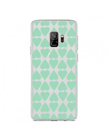 Coque Samsung S9 Coeurs Heart Mint Bleu Vert Transparente - Project M