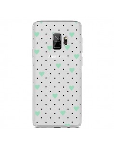 Coque Samsung S9 Point Coeur Mint Bleu Vert Pin Point...