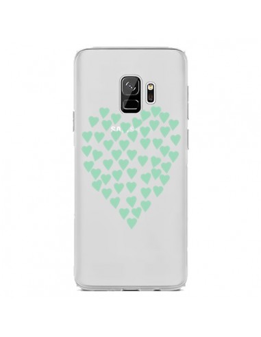 Coque Samsung S9 Coeurs Heart Love Mint Bleu Vert Transparente - Project M
