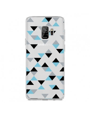 Coque Samsung S9 Triangles Ice Blue Bleu Noir Transparente - Project M