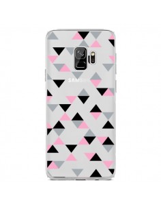 Coque Samsung S9 Triangles Pink Rose Noir Transparente -...