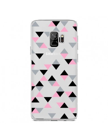 Coque Samsung S9 Triangles Pink Rose Noir Transparente - Project M