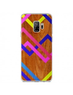 Coque Samsung S9 Pink Yellow Wooden Bois Azteque Aztec...