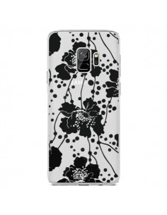 Coque Samsung S9 Fleurs Noirs Flower Transparente -...