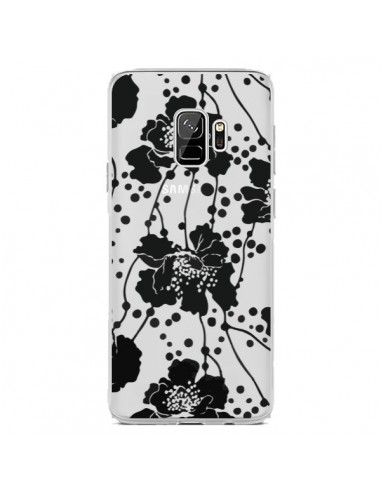 Coque Samsung S9 Fleurs Noirs Flower Transparente - Dricia Do