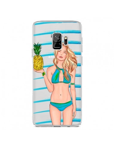 Coque Samsung S9 Malibu Ananas Plage Ete Bleu Transparente - kateillustrate