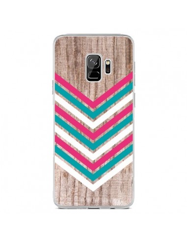 Coque Samsung S9 Tribal Aztèque Bois Wood Flèche Rose Bleu - Laetitia