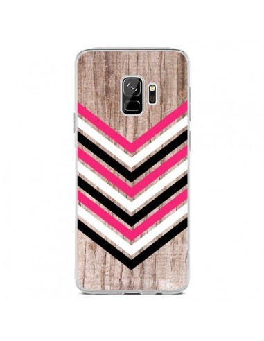Coque Samsung S9 Tribal Aztèque Bois Wood Flèche Rose Blanc Noir - Laetitia