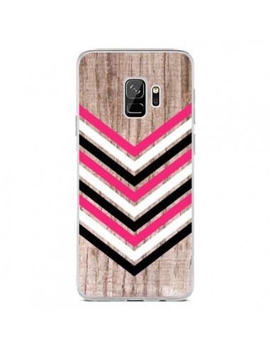 Coque Samsung S9 Tribal Aztèque Bois Wood Flèche Rose Blanc Noir - Laetitia