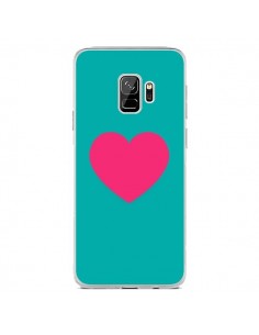 Coque Samsung S9 Coeur Rose Fond Bleu  - Laetitia