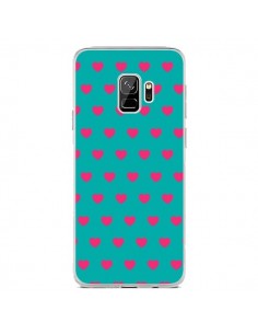 Coque Samsung S9 Coeurs Roses Fond Bleu - Laetitia