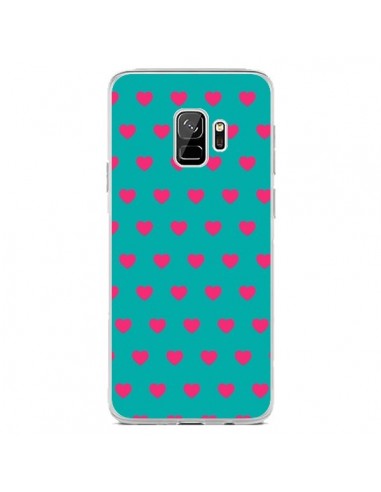 Coque Samsung S9 Coeurs Roses Fond Bleu - Laetitia