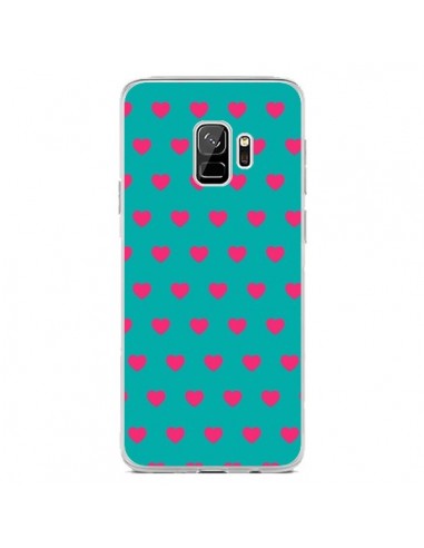 Coque Samsung S9 Coeurs Roses Fond Bleu - Laetitia