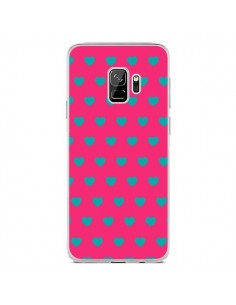 Coque Samsung S9 Coeurs Bleus Fond Rose - Laetitia
