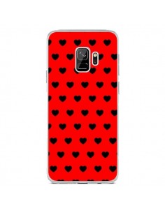 Coque Samsung S9 Coeurs Noirs Fond Rouge - Laetitia