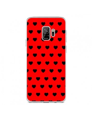 Coque Samsung S9 Coeurs Noirs Fond Rouge - Laetitia