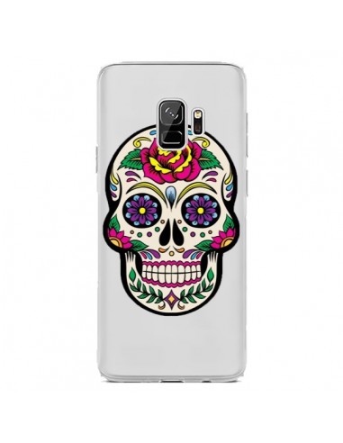 Coque Samsung S9 Tête de Mort Mexicaine Fleurs Transparente - Laetitia