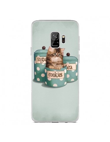 Coque Samsung S9 Chaton Chat Kitten Boite Cookies Pois - Maryline Cazenave