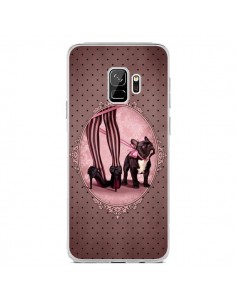 Coque Samsung S9 Lady Jambes Chien Dog Rose Pois Noir -...
