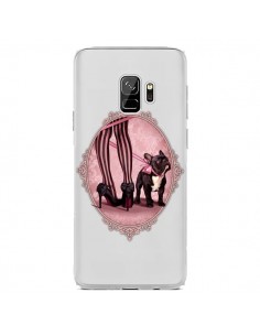 Coque Samsung S9 Lady Jambes Chien Bulldog Dog Rose Pois...