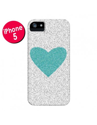 Coque Coeur Bleu Vert Argent Love pour iPhone 5 et 5S - Mary Nesrala