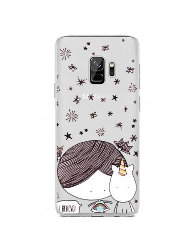 Coque Samsung S9 Petite Fille et Licorne I Believe Transparente - Nico