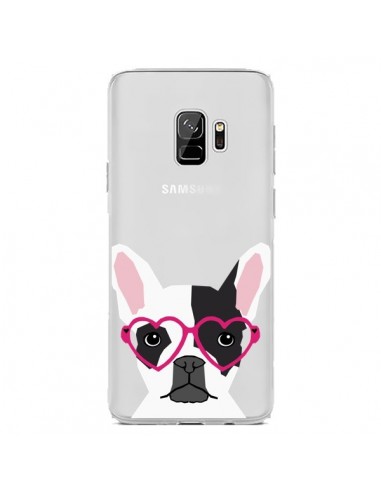 Coque Samsung S9 Bulldog Français Lunettes Coeurs Chien Transparente - Pet Friendly