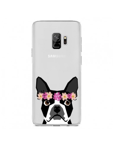 Coque Samsung S9 Boston Terrier Fleurs Chien Transparente - Pet Friendly