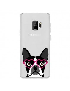 Coque Samsung S9 Boston Terrier Lunettes Coeurs Chien...