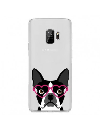 Coque Samsung S9 Boston Terrier Lunettes Coeurs Chien Transparente - Pet Friendly