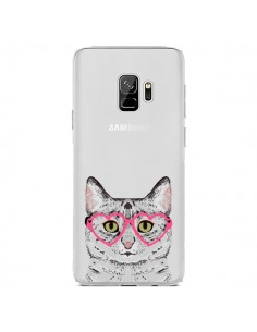 Coque Samsung S9 Chat Gris Lunettes Coeurs Transparente -...