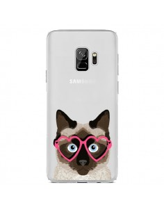 Coque Samsung S9 Chat Marron Lunettes Coeurs Transparente...