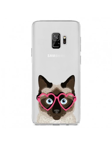 Coque Samsung S9 Chat Marron Lunettes Coeurs Transparente - Pet Friendly