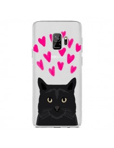 Coque Samsung S9 Chat Noir Coeurs Transparente - Pet...