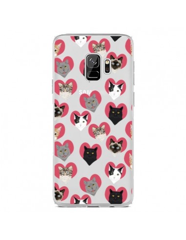 Coque Samsung S9 Chats Coeurs Transparente - Pet Friendly